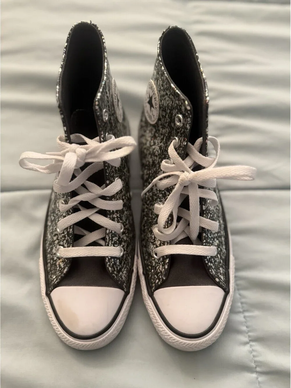 Converse All Star Kids Hi-Top Sneakers Size 5.5 Glitter Black Finish